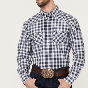 ARIAT MEN'S EZRA PLAID PRINT LONG SLEEVE PEARL SNAP PERFORMANCE WESTERN SHIRT